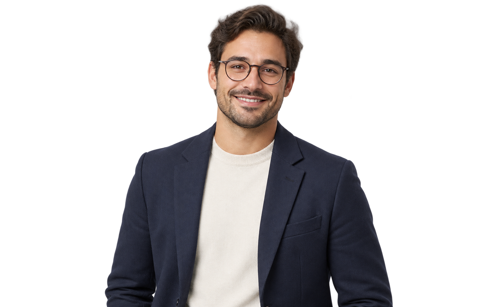Generated professional portrait of a man with glasses and a navy blazer